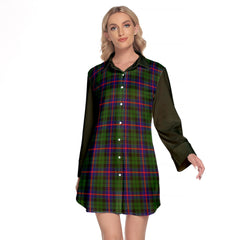 Morrison Modern Tartan Women's Lapel Shirt Dress With Long Sleeve