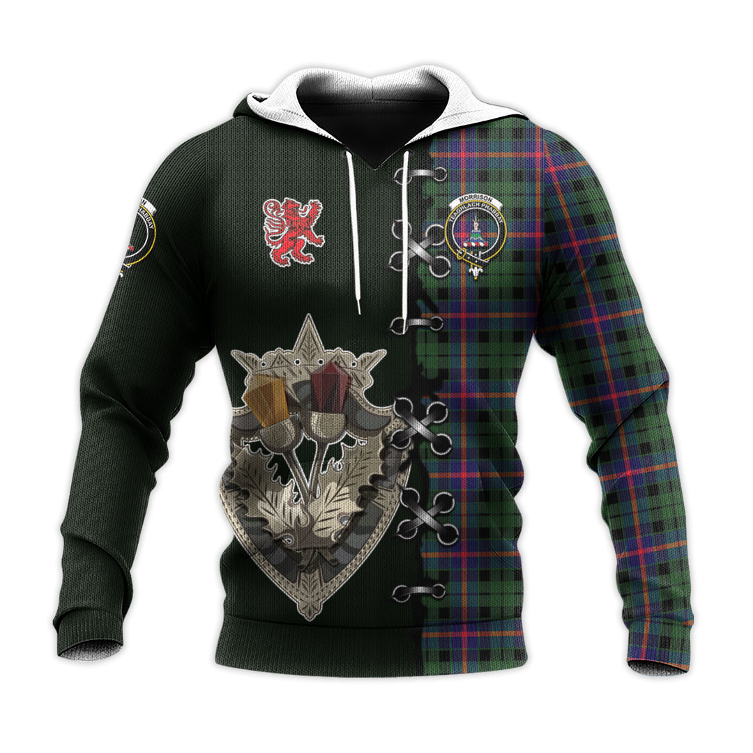 Morrison Modern Tartan Hoodie - Lion Rampant And Celtic Thistle Style