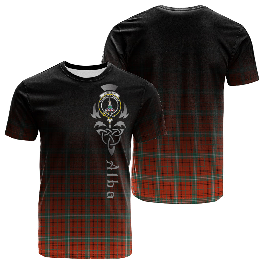 Morrison Red Ancient Tartan Crest T-shirt - Alba Celtic Style