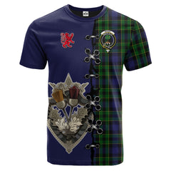 Mowat Tartan T-shirt - Lion Rampant And Celtic Thistle Style