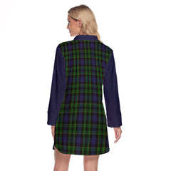 Mowat Tartan Women's Lapel Shirt Dress With Long Sleeve