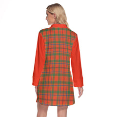 Munro Ancient Tartan Women's Lapel Shirt Dress With Long Sleeve