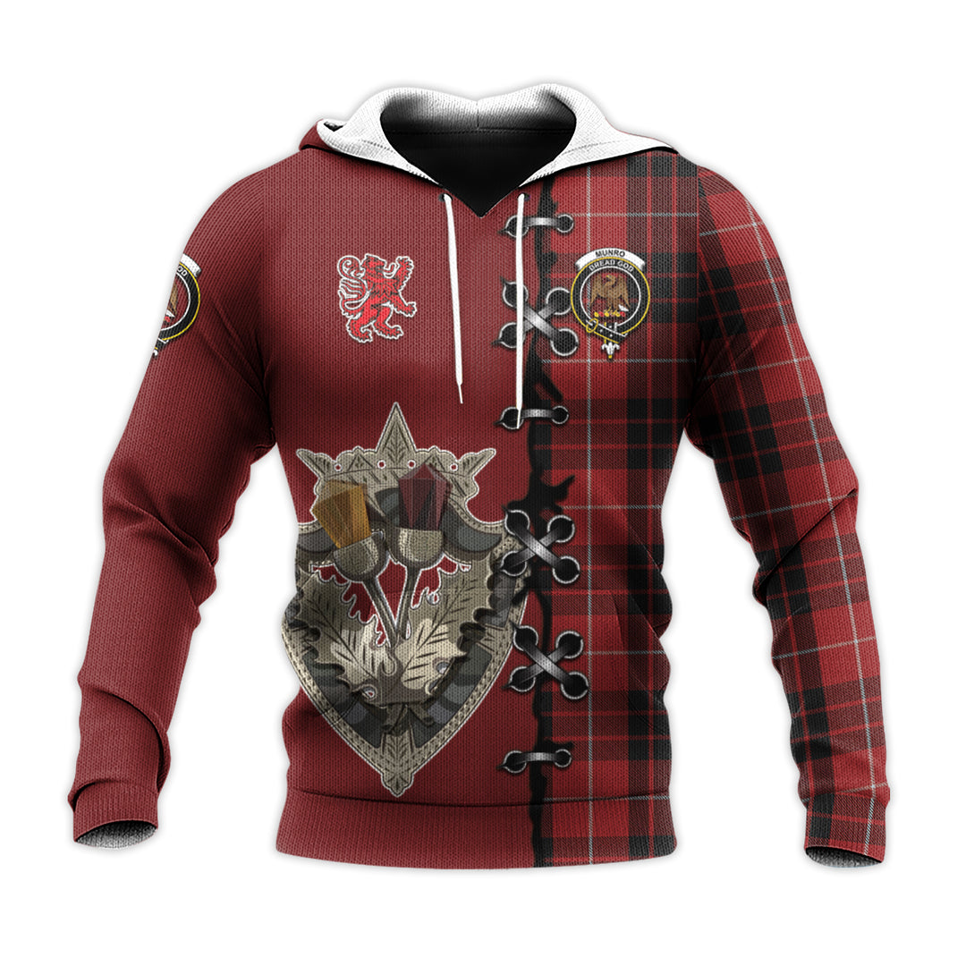 Munro Black and Red Tartan Hoodie - Lion Rampant And Celtic Thistle Style