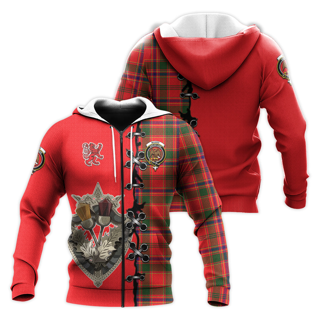 Munro Modern Tartan Hoodie - Lion Rampant And Celtic Thistle Style