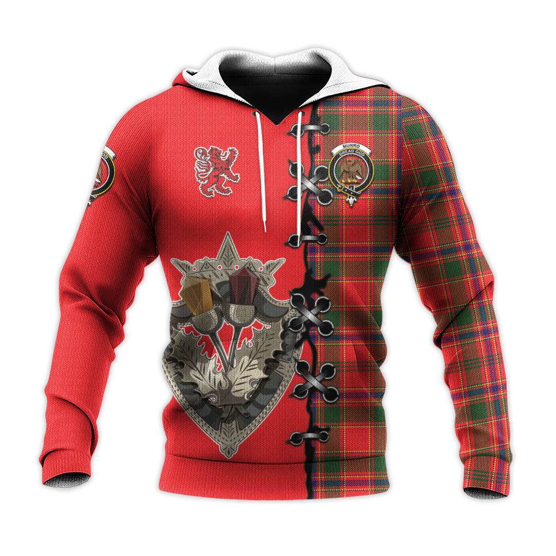 Munro Modern Tartan Hoodie - Lion Rampant And Celtic Thistle Style