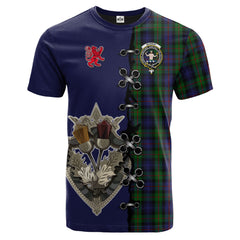 Murray of Atholl Tartan T-shirt - Lion Rampant And Celtic Thistle Style