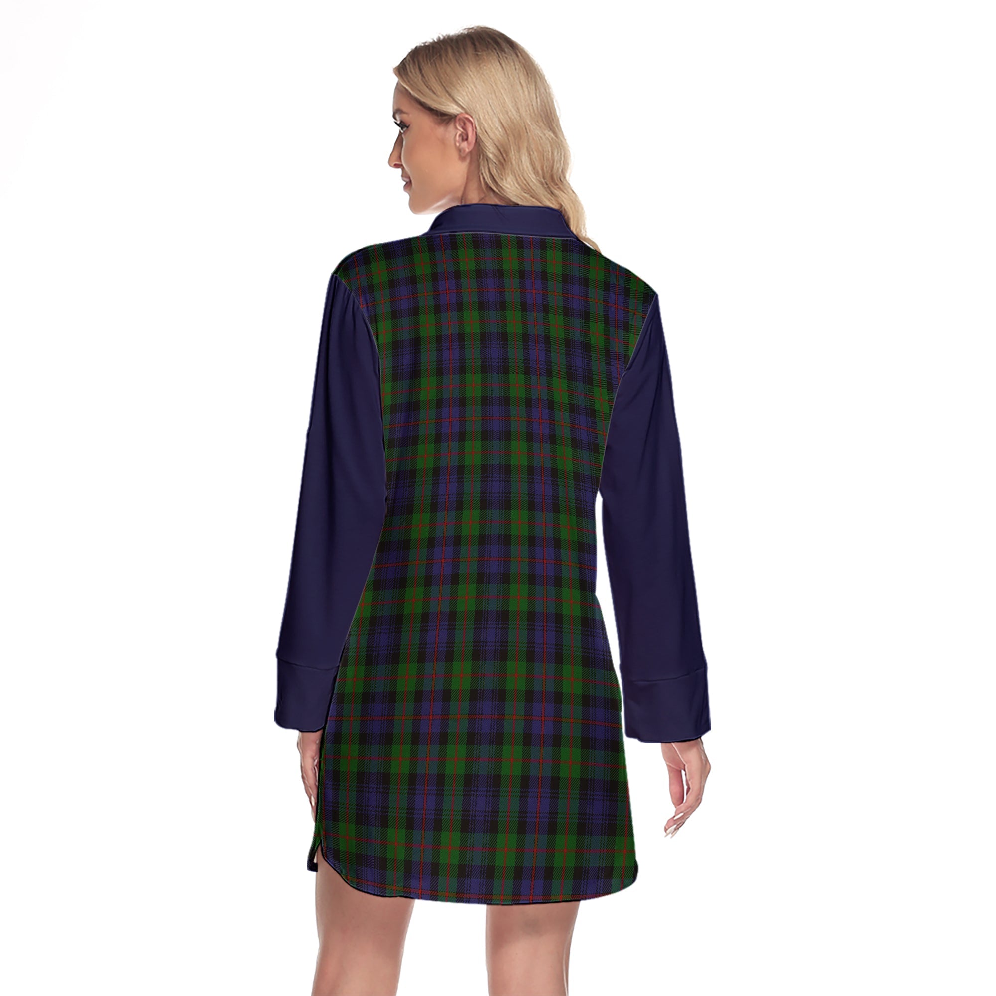 Murray Of Atholl Tartan Women's Lapel Shirt Dress With Long Sleeve