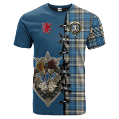 Napier Ancient Tartan T-shirt - Lion Rampant And Celtic Thistle Style