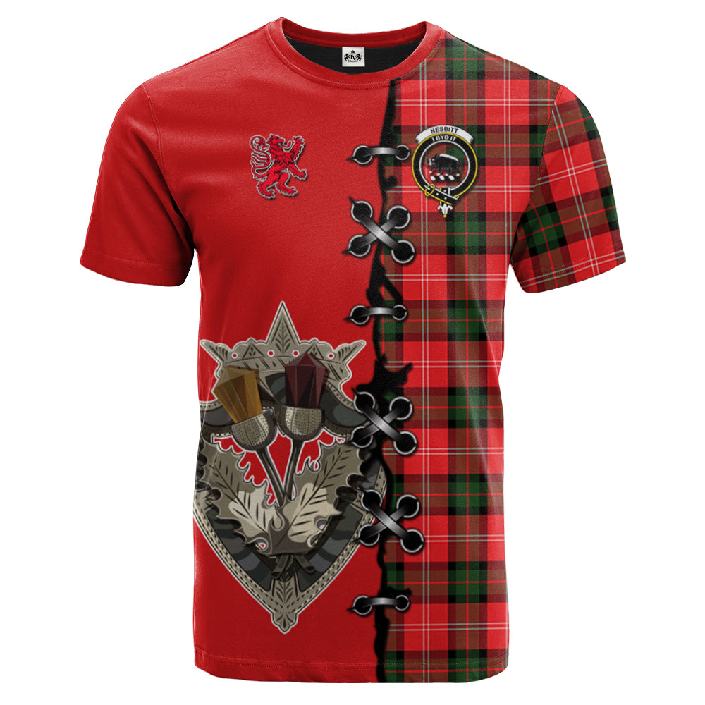 Nesbitt Modern Tartan T-shirt - Lion Rampant And Celtic Thistle Style