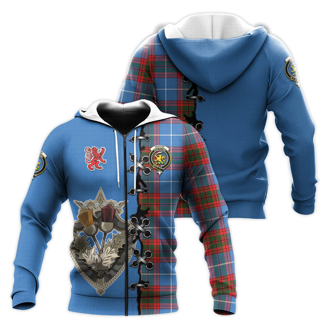 Newton Tartan Hoodie - Lion Rampant And Celtic Thistle Style