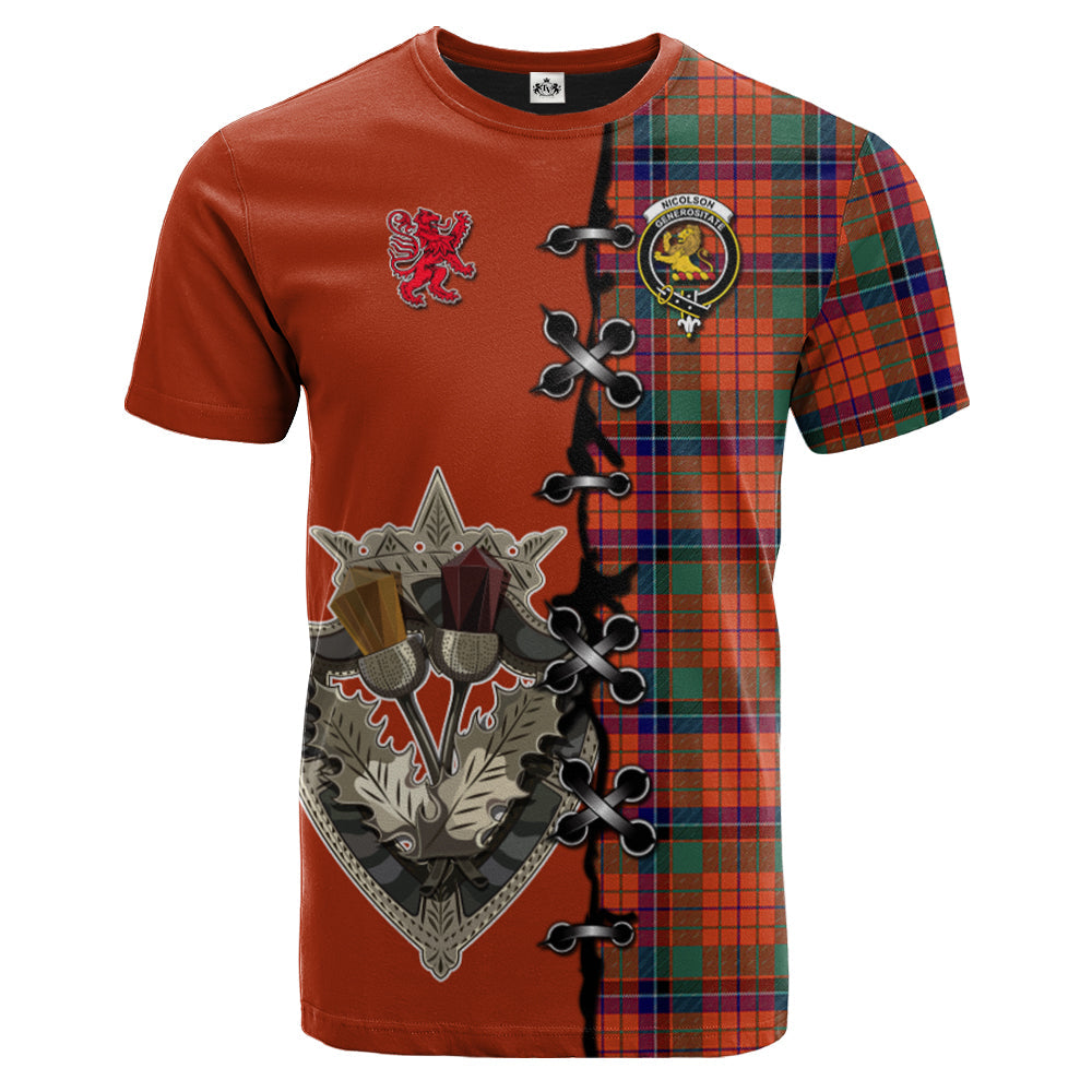 Nicolson Ancient Tartan T-shirt - Lion Rampant And Celtic Thistle Style