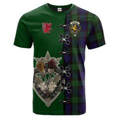 Nicolson Green Hunting Tartan T-shirt - Lion Rampant And Celtic Thistle Style