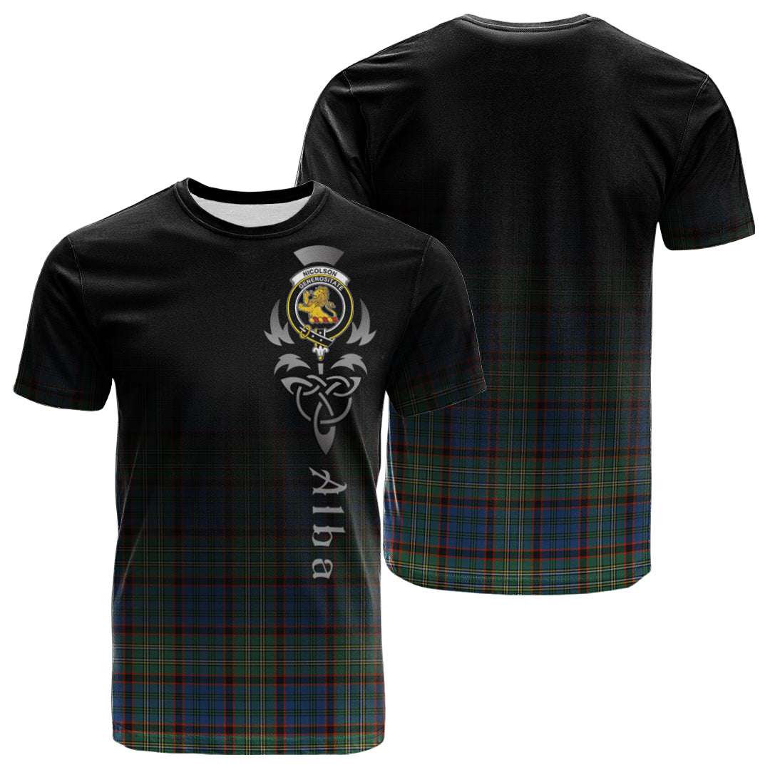 Nicolson Hunting Ancient Tartan Crest T-shirt - Alba Celtic Style