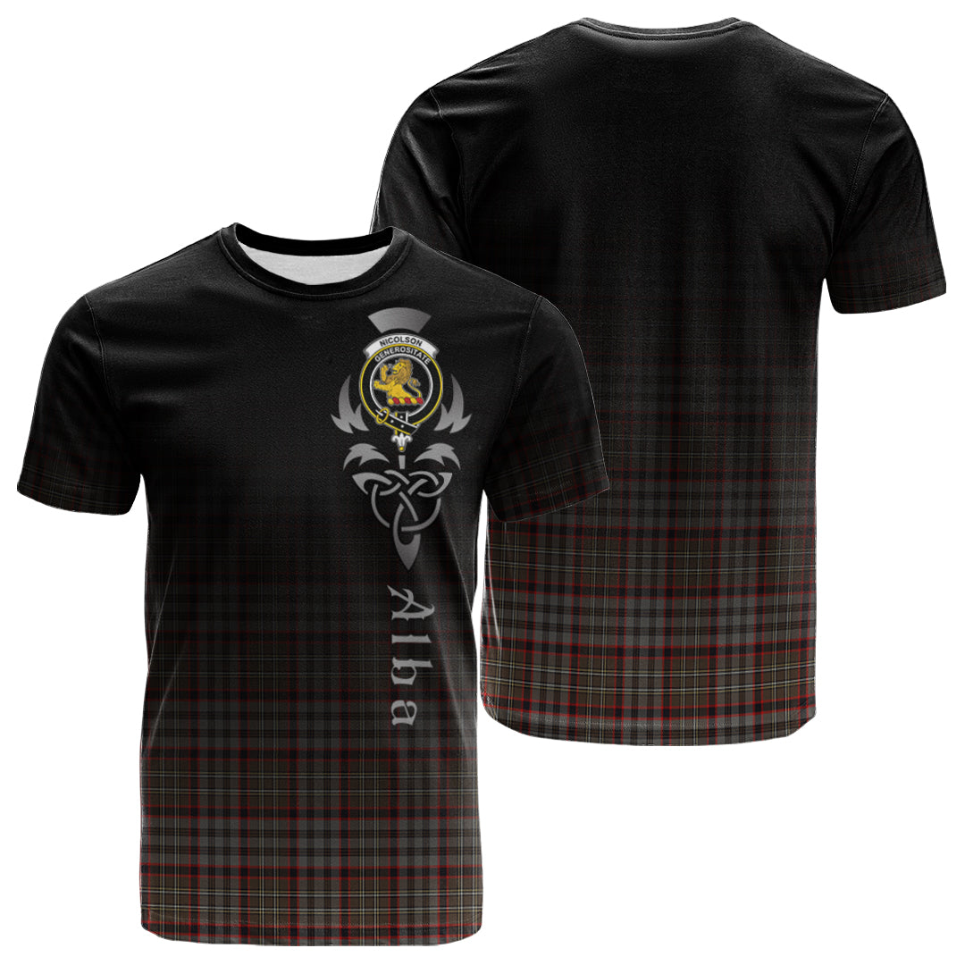 Nicolson Hunting Weathered Tartan Crest T-shirt - Alba Celtic Style