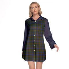 NovaScotia District Tartan Women's Lapel Shirt Dress With Long Sleeve