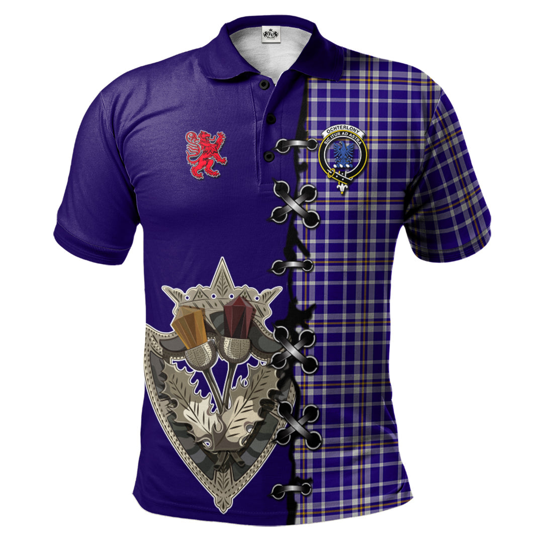 Ochterlony Tartan Polo Shirt - Lion Rampant And Celtic Thistle Style