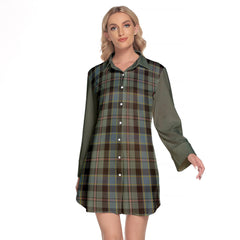 Ogilvie (Ogilvy) Hunting Tartan Women's Lapel Shirt Dress With Long Sleeve