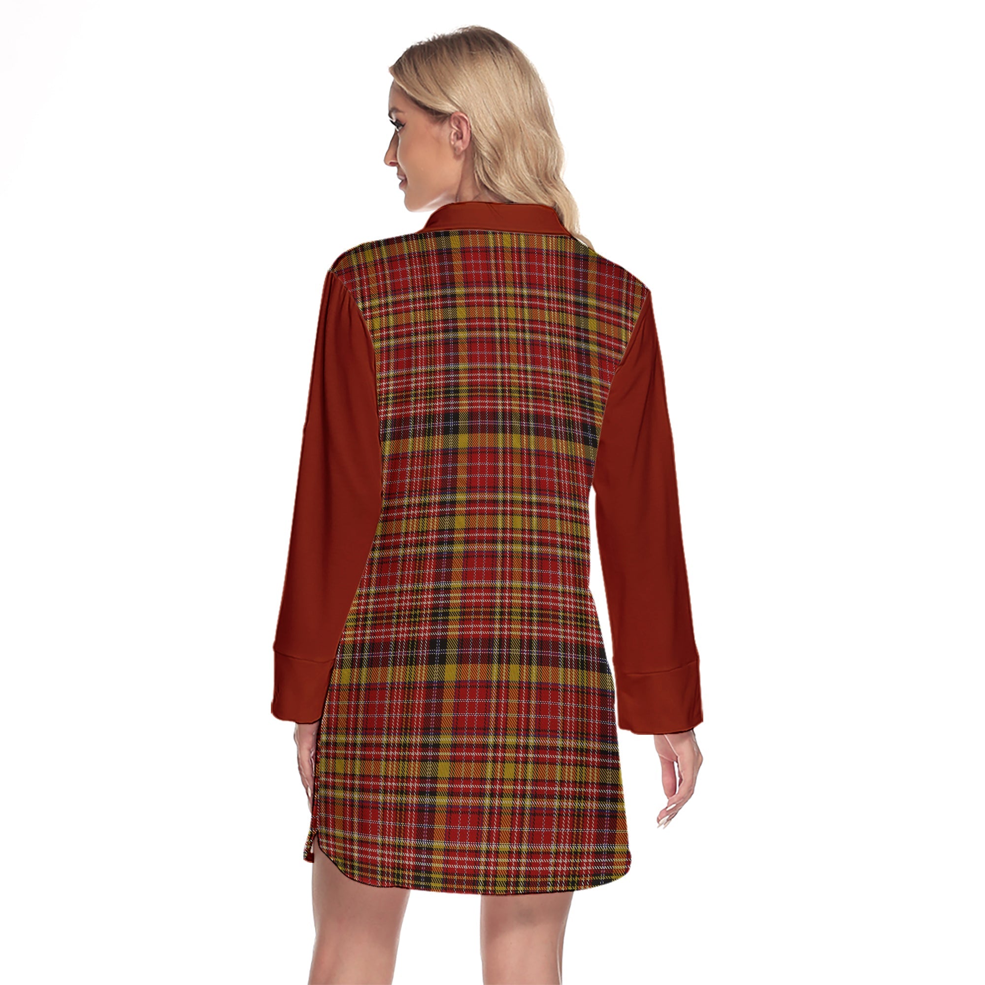 Ogilvie (Ogilvy) Of Strathallan Tartan Women's Lapel Shirt Dress With Long Sleeve