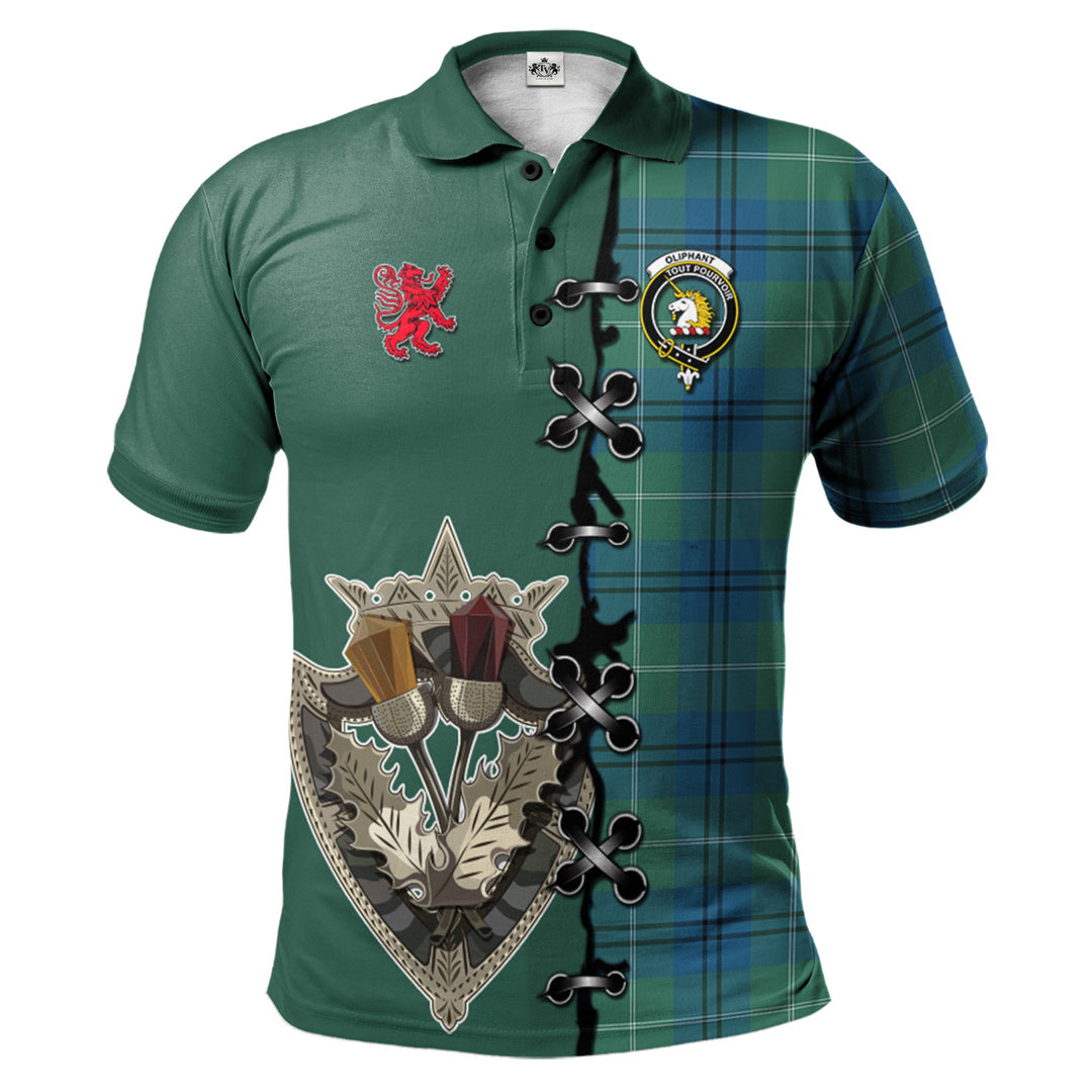 Oliphant Ancient Tartan Polo Shirt - Lion Rampant And Celtic Thistle Style