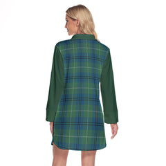 Oliphant Ancient Tartan Women's Lapel Shirt Dress With Long Sleeve