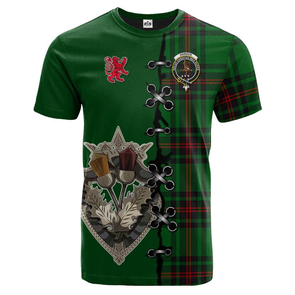 Orrock Tartan T-shirt - Lion Rampant And Celtic Thistle Style