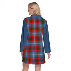 Pennycook Tartan Women's Lapel Shirt Dress With Long Sleeve