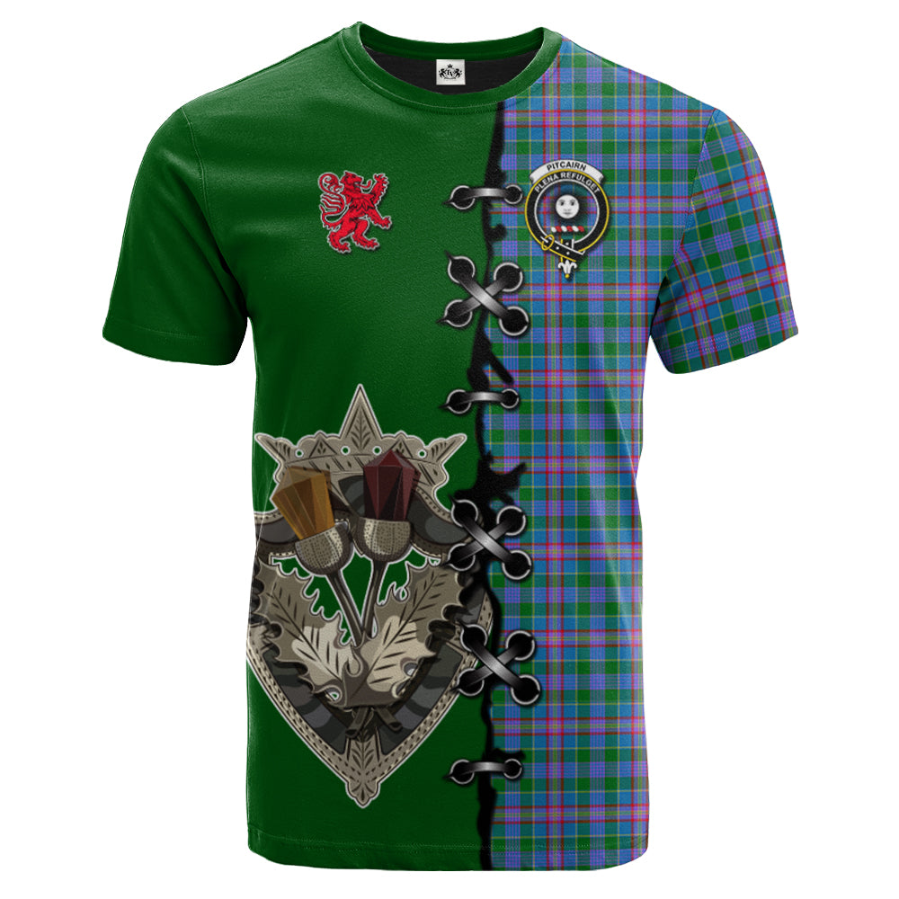 Pitcairn Hunting Tartan T-shirt - Lion Rampant And Celtic Thistle Style