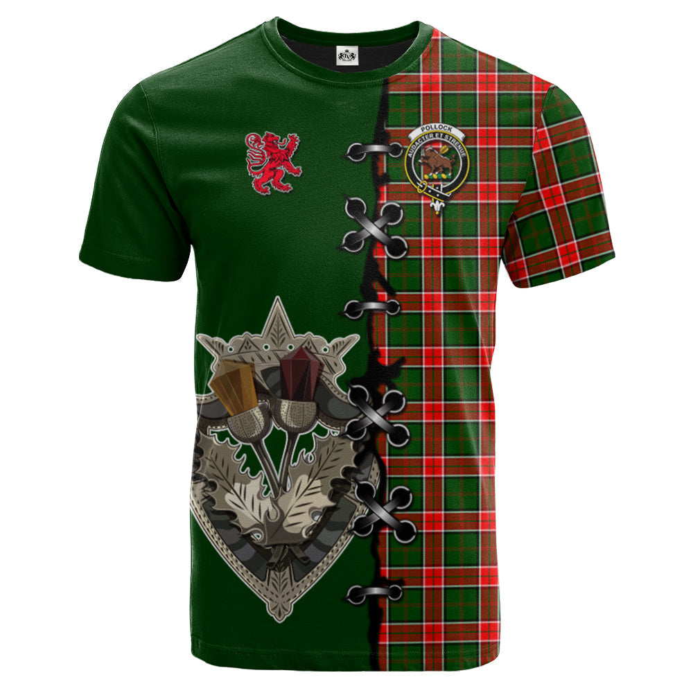 Pollock Modern Tartan T-shirt - Lion Rampant And Celtic Thistle Style