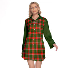 Pollock Modern Tartan Women's Lapel Shirt Dress With Long Sleeve