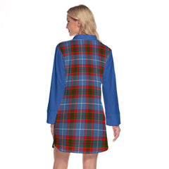 Preston Tartan Women's Lapel Shirt Dress With Long Sleeve