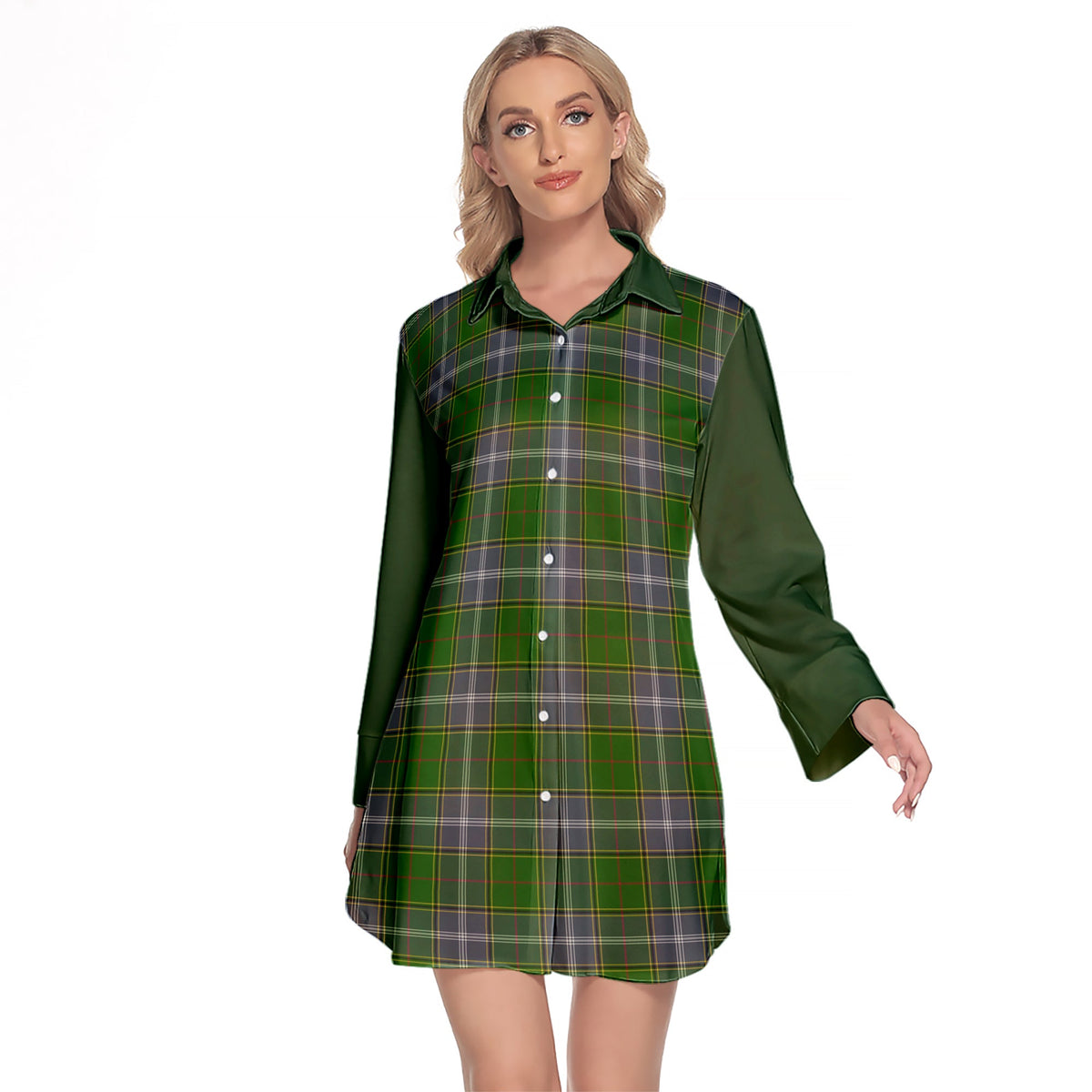 Pringle Tartan Women's Lapel Shirt Dress With Long Sleeve