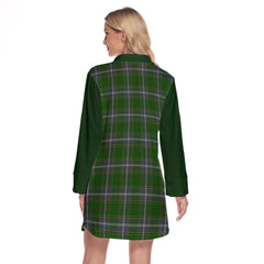 Pringle Tartan Women's Lapel Shirt Dress With Long Sleeve