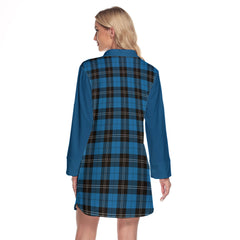 Ramsay Blue Ancient Tartan Women's Lapel Shirt Dress With Long Sleeve