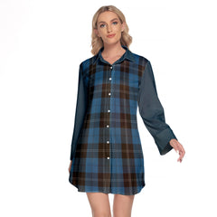 Ramsay Blue Hunting Tartan Women's Lapel Shirt Dress With Long Sleeve