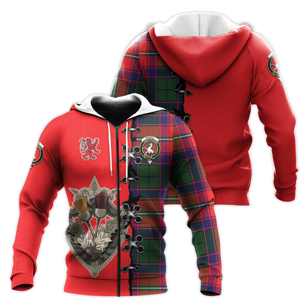 Riddell Tartan Hoodie - Lion Rampant And Celtic Thistle Style