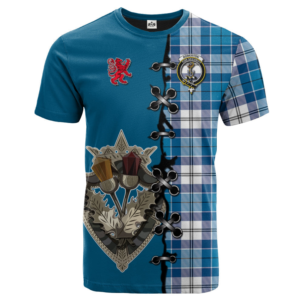 Roberton Tartan T-shirt - Lion Rampant And Celtic Thistle Style