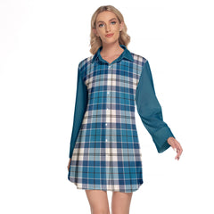 Roberton Tartan Women's Lapel Shirt Dress With Long Sleeve