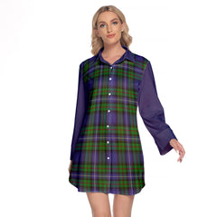 Robertson Hunting Modern Tartan Women's Lapel Shirt Dress With Long Sleeve