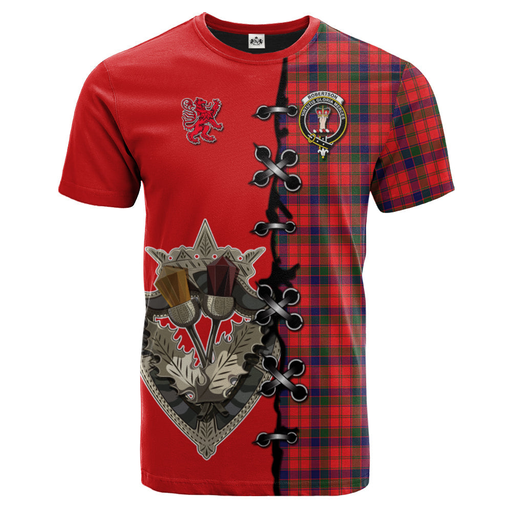 Robertson Modern Tartan T-shirt - Lion Rampant And Celtic Thistle Style