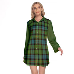 Rollo Ancient Tartan Women's Lapel Shirt Dress With Long Sleeve