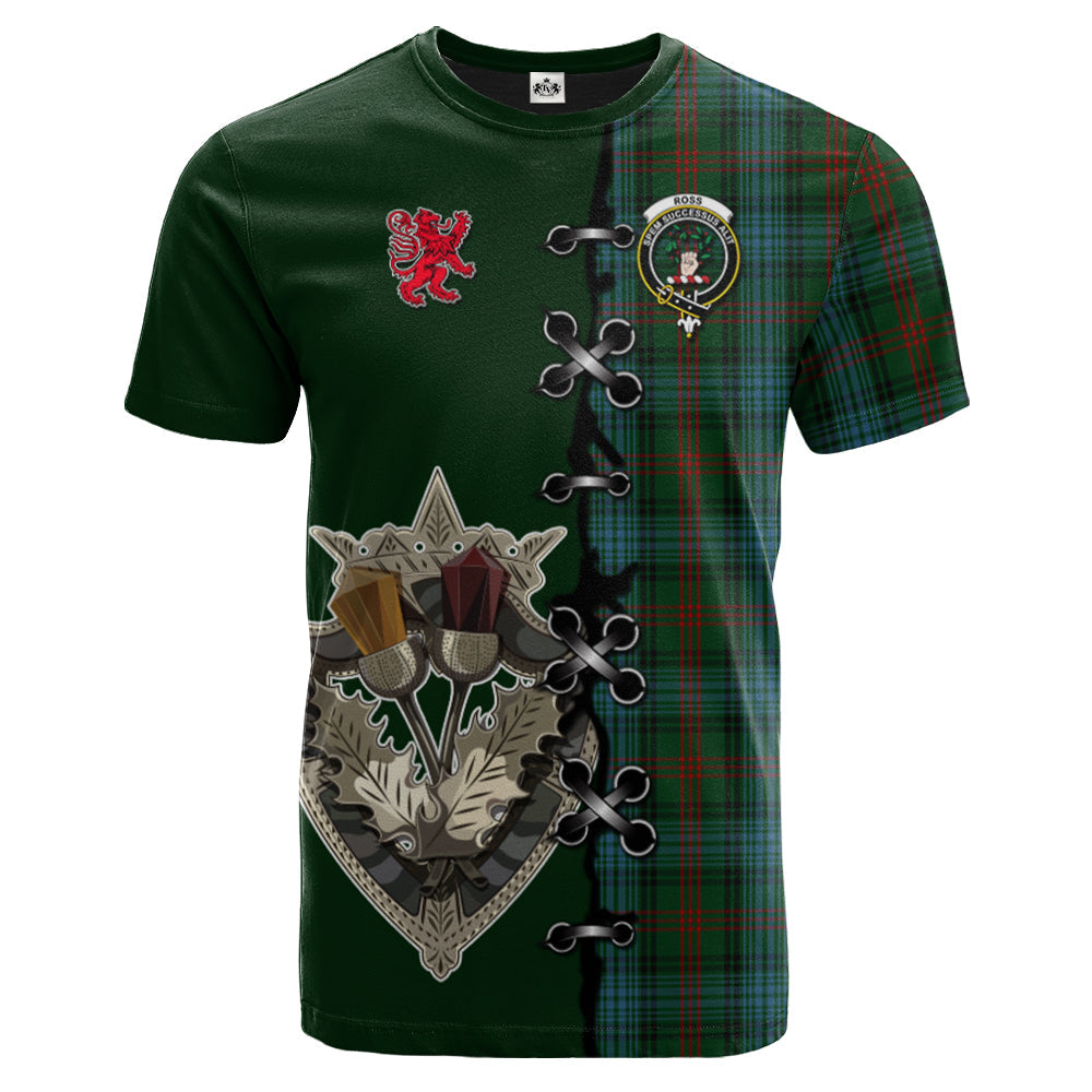 Ross Hunting Tartan T-shirt - Lion Rampant And Celtic Thistle Style