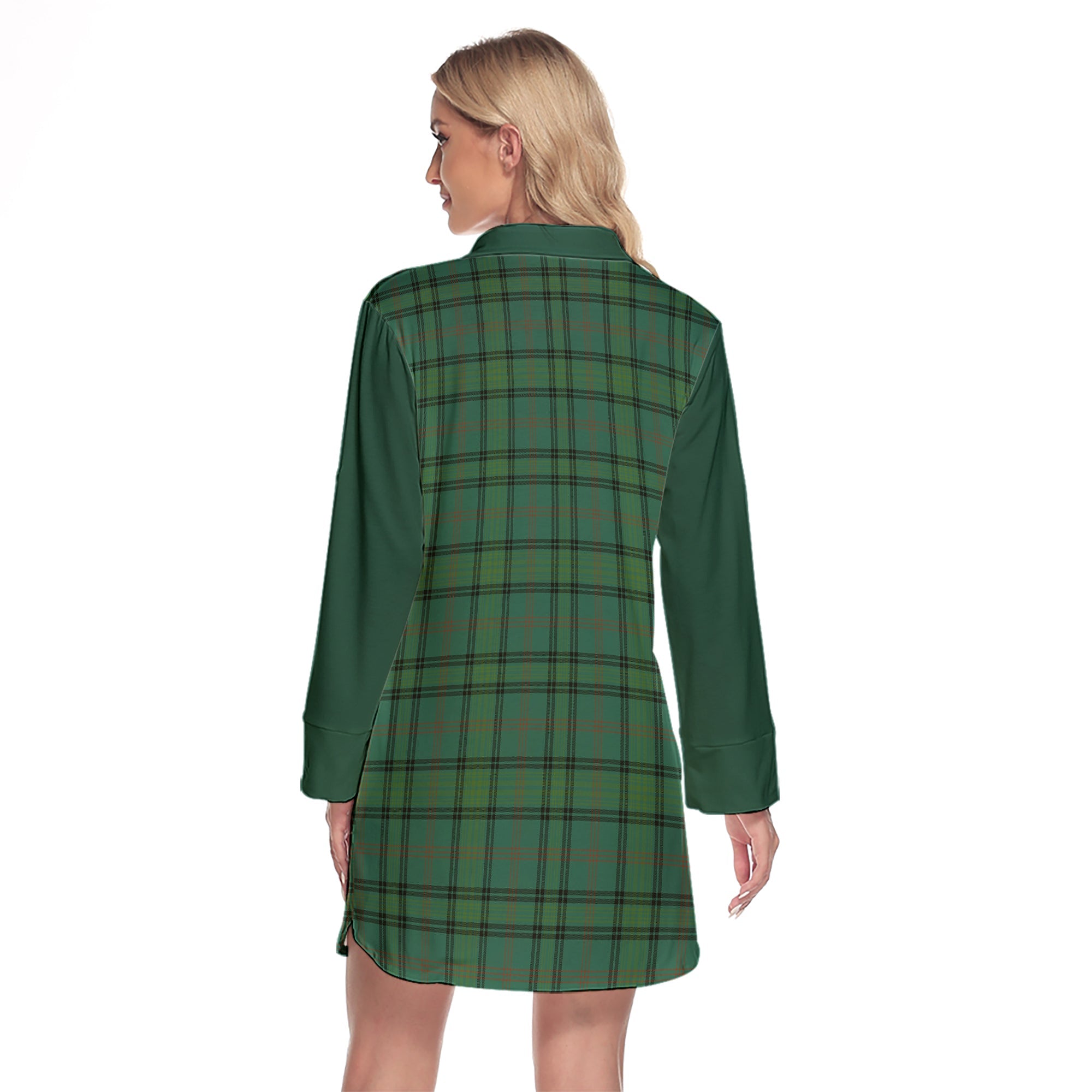 Ross Hunting Ancient Tartan Women's Lapel Shirt Dress With Long Sleeve