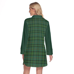 Ross Hunting Ancient Tartan Women's Lapel Shirt Dress With Long Sleeve