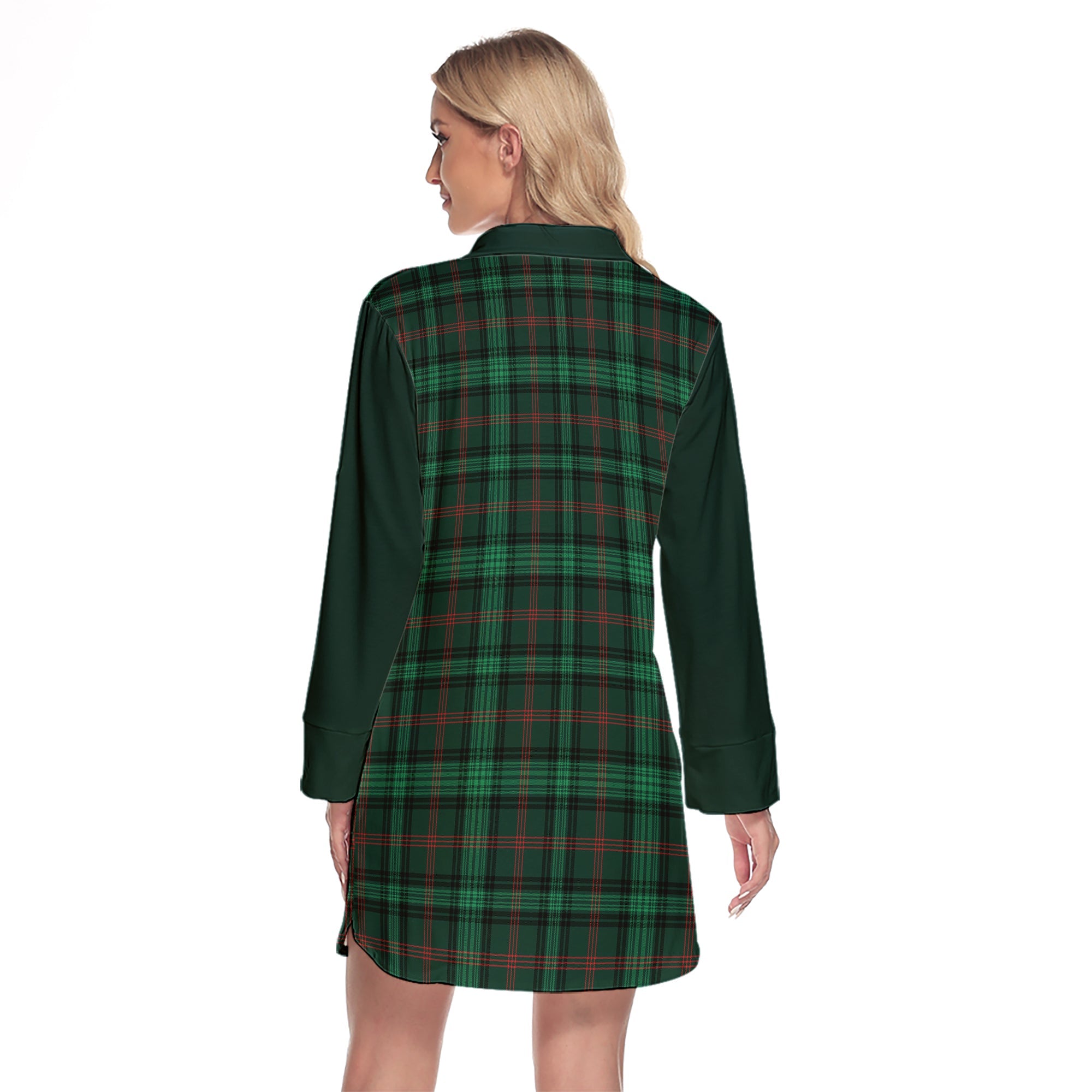 Ross Hunting Modern Tartan Women's Lapel Shirt Dress With Long Sleeve