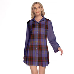 Rutherford Tartan Women's Lapel Shirt Dress With Long Sleeve