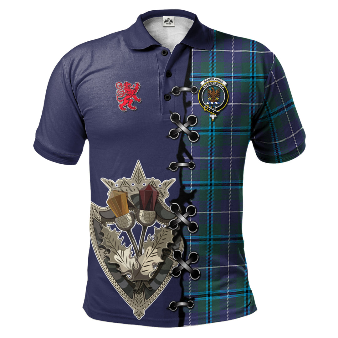 Sandilands Tartan Polo Shirt - Lion Rampant And Celtic Thistle Style