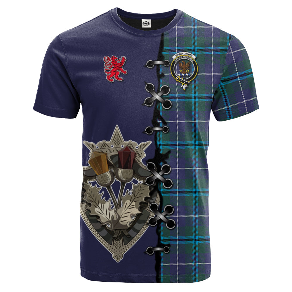 Sandilands Tartan T-shirt - Lion Rampant And Celtic Thistle Style