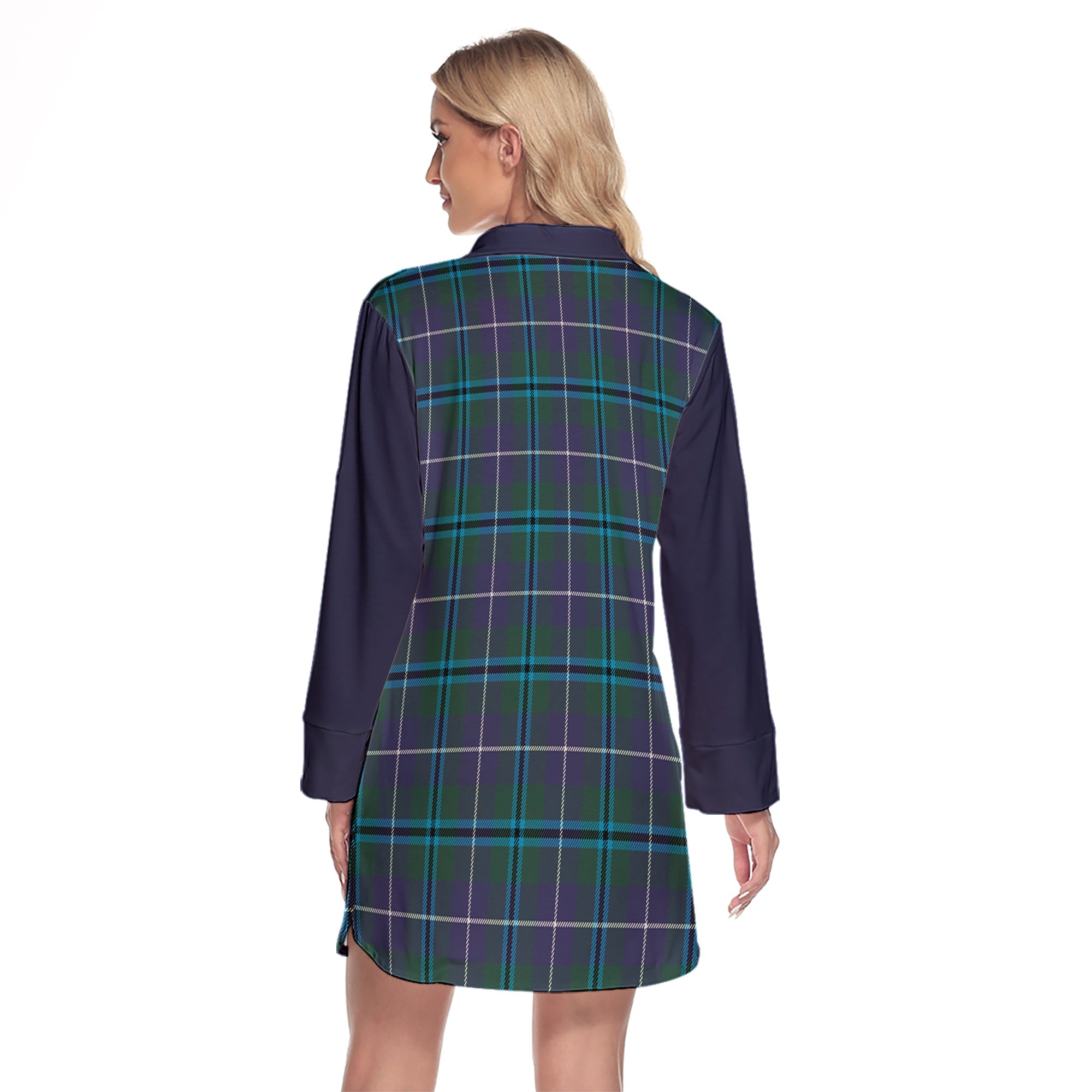 Sandilands Tartan Women's Lapel Shirt Dress With Long Sleeve