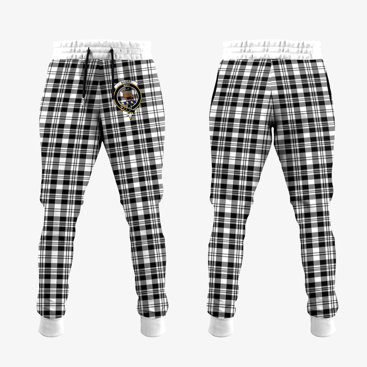 Scott Black White Tartan Crest Jogger Sweatpants