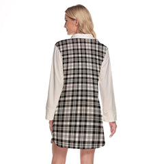 Scott Black White Tartan Women's Lapel Shirt Dress With Long Sleeve